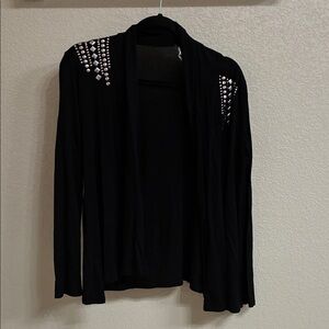 Agenda Black Open-Front Cardigan with Silver Stud Shoulder Detail